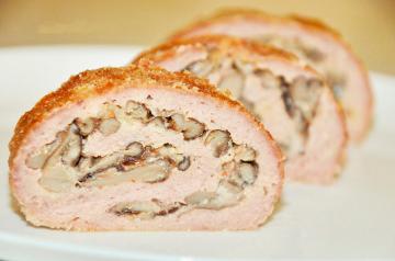 Rouleau de poulet aux champignons et noix