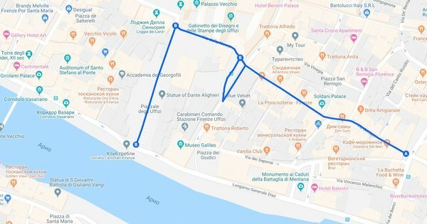 Le territoire de l'interdiction des casse-croûte dans les rues de Florence. Photo: capture d'écran de maps.google.com